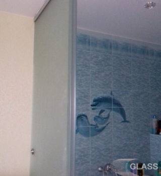 Стеклянная дверь для ванной комнаты в квартире типа «Слайд»